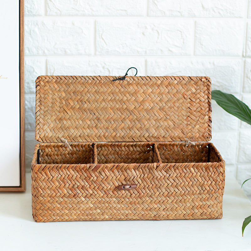 Handcrafted Rectangular Woven Storage Box with Dividers Bowlift