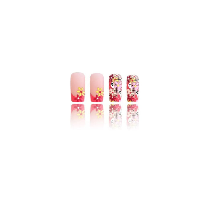 Artificial nail set with playful 3D designs and blooming patterns Bowlift