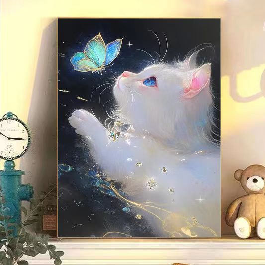 Enchanting Cat and Butterfly Art Print Bowlift