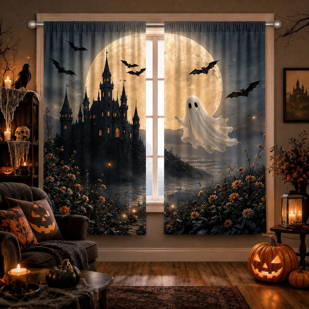 Ghost-Themed Halloween Window Drapes