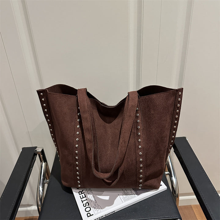Chic Studded Suede Tote Bag Bowlift