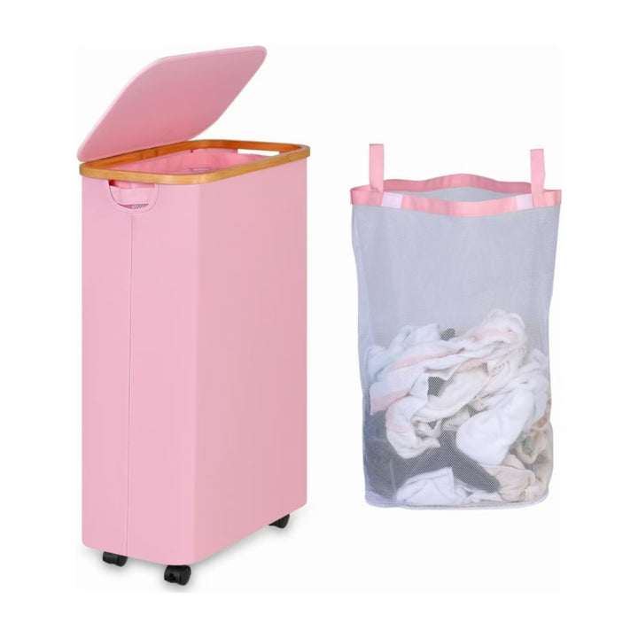 High-quality laundry container with bamboo lid and practical carrying handle Bowlift