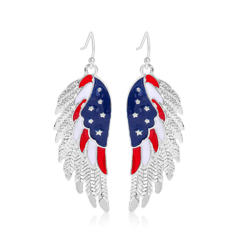 Women's star-shaped enamel earrings with USA flag motif and gold-plated fish Bowlift