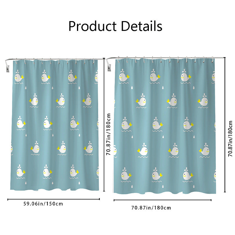 Playful Whale Theme Shower Curtain Bowlift