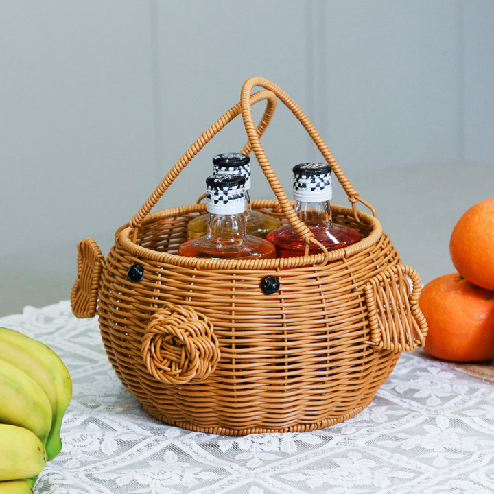 Decorative Animal-Shaped Woven Storage Basket Bowlift