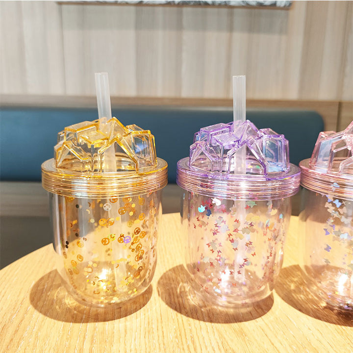 Women's Glittering Drinking Cups with Straw Bowlift