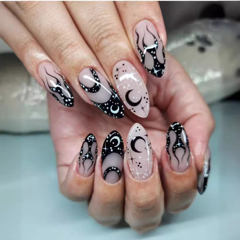 Artistic Flame Design Press-On Nail Set Bowlift