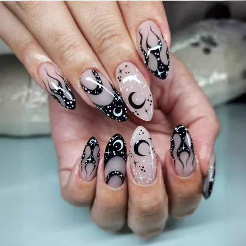 Artistic Flame Design Press-On Nail Set Bowlift