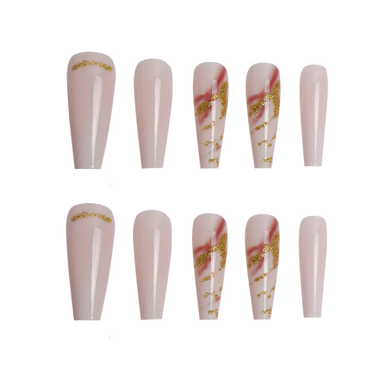 Elegant Long Stiletto Press-On Nails with Artistic Marble Design Bowlift