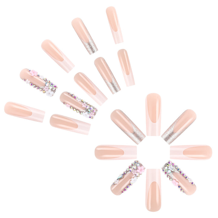 Artistic Press-On Nail Art Set with Floral Accents Bowlift