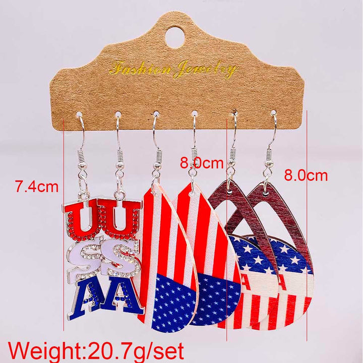 Women’s American-inspired earring set made of lightweight wood and acrylic with drop and letter charms Bowlift