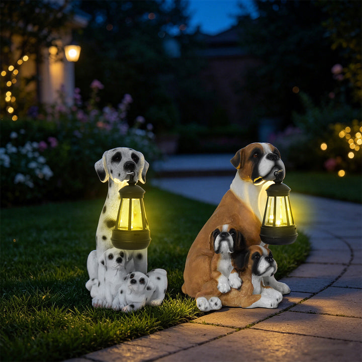 Resin Boxer Dog Solar Lantern Garden Sculpture Bowlift