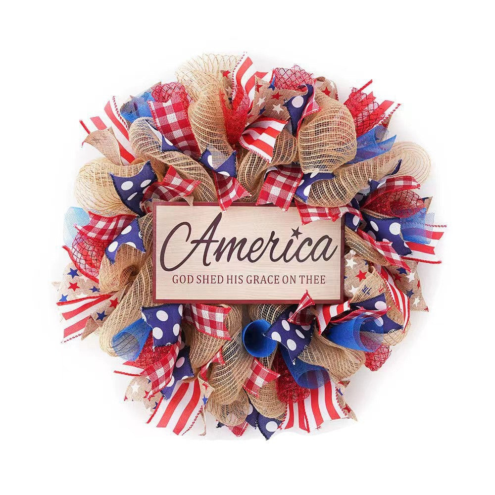 Unisex nan layered star wreath door decor with mixed ribbon bows and wooden accents Bowlift