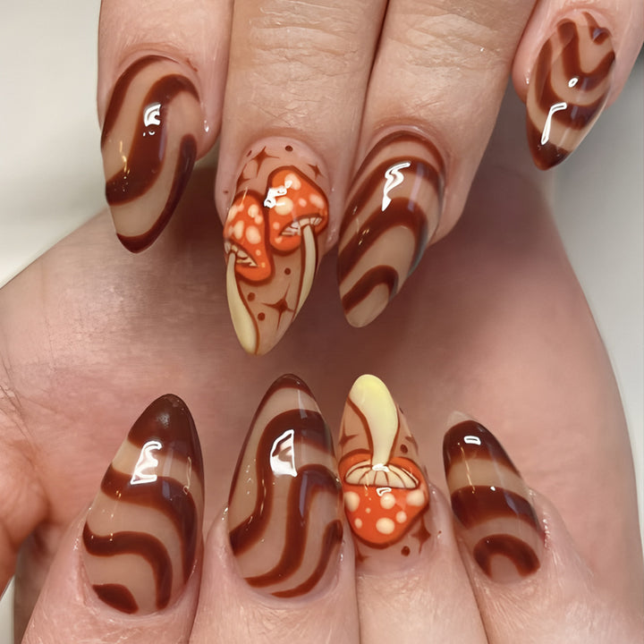 Artistic Press-On Nails with Mushroom Design Bowlift