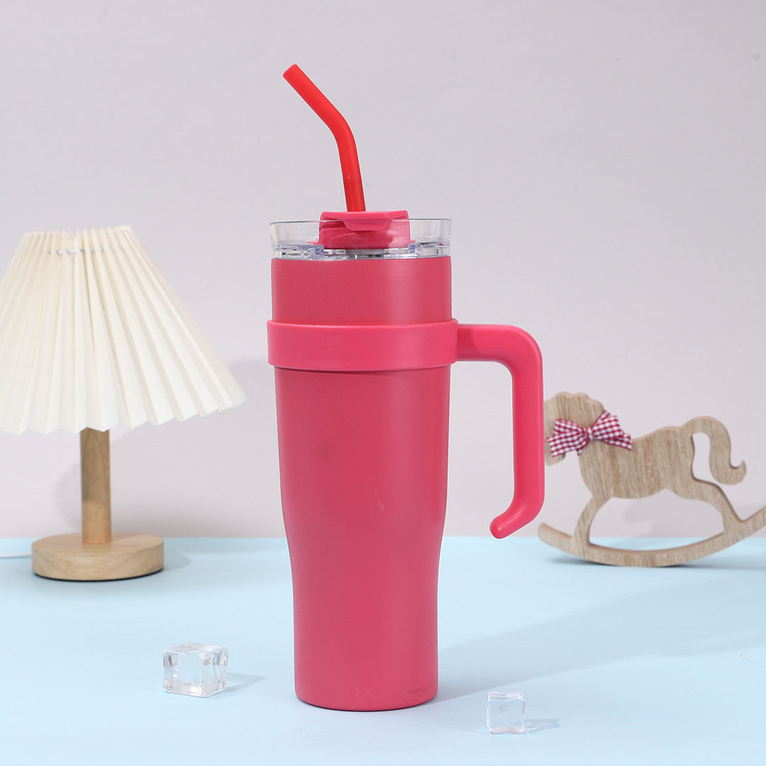 Women Insulated Mug with Plastic Handle and Integrated Straw Bowlift