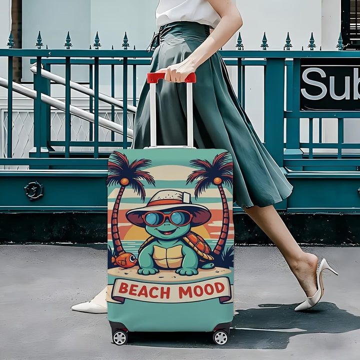 Unisex non-elastic suitcase cover with beach turtle motif, stretchy zipper protection for trolley Bowlift