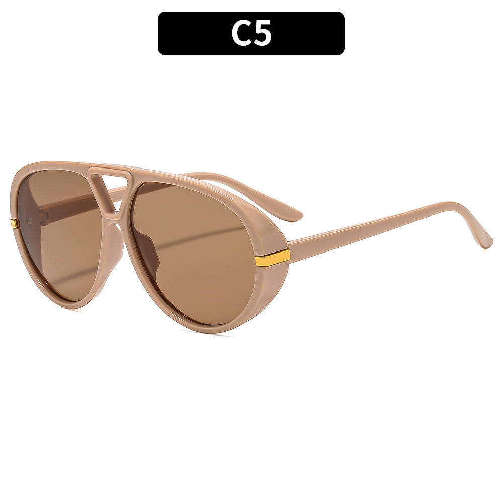 Oversized Shield Sunglasses with Decorative Accents
