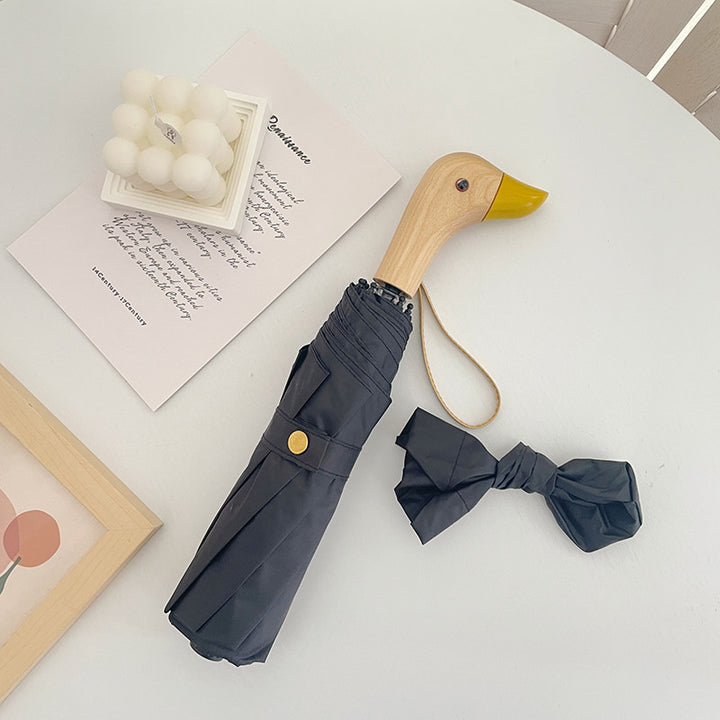 Women's Folding Umbrella with Unique Duck Handle Bowlift
