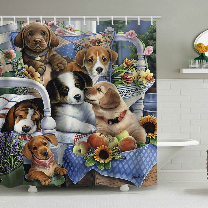 Artistic Dog Illustration Shower Curtain Bowlift