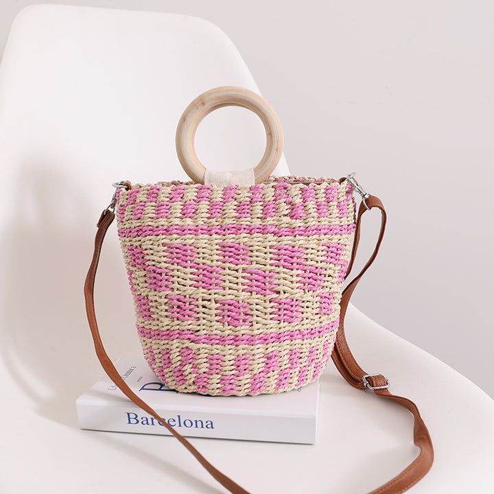Handcrafted basket bag with wooden handle and adjustable shoulder strap Bowlift