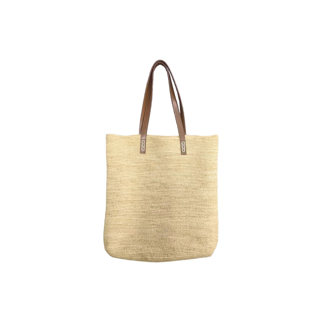 Handbag Made of Sustainably Woven Natural Material with Elegant Leather Handles Bowlift