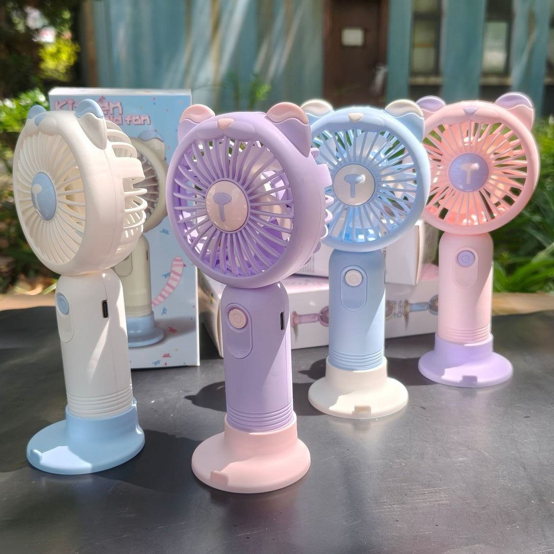 Unisex nan portable rechargeable handheld fan with bear-ear silicone frame foldable desk stand Bowlift