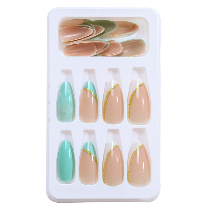 Elegant Stiletto Press-On Nails Set with Gold Accent Bowlift