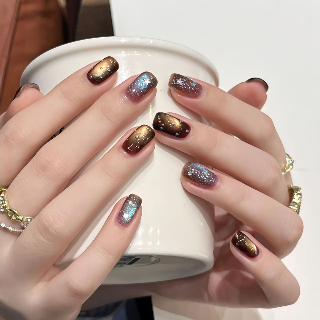 Acrylic Nails with Shimmering Gradient Color Bowlift