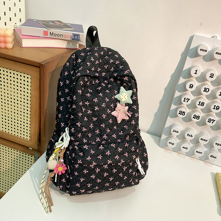 Quilted Floral Patterned Backpack Bowlift