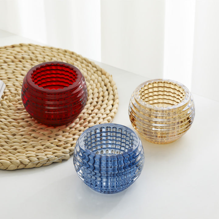 Ribbed Hand-Blown Glass Tealight Candle Holder Set Bowlift