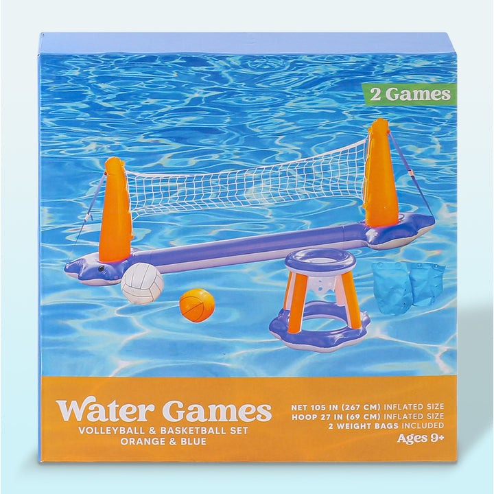 Unisex Inflatable Water Play Set with Volleyball and Basketball Net Bowlift