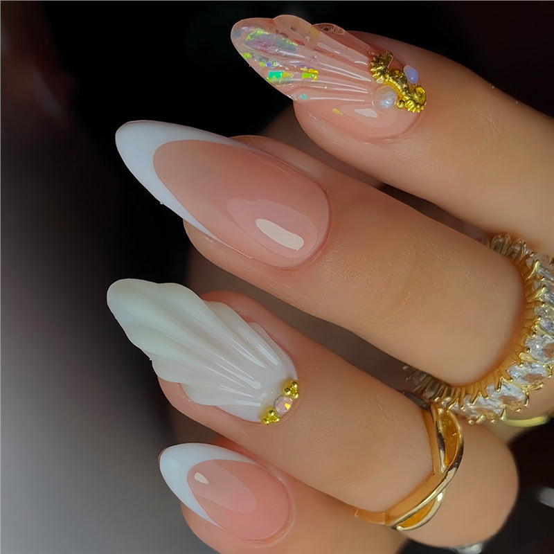 Decorative Stiletto Press-On Nail Art with Floral Accents Bowlift