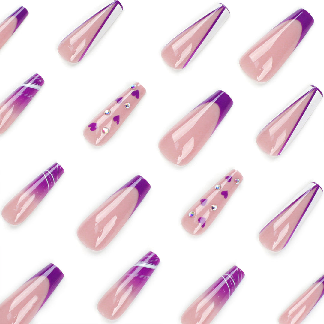 Artistic Gel Nails with Hearts and Gradient Bowlift