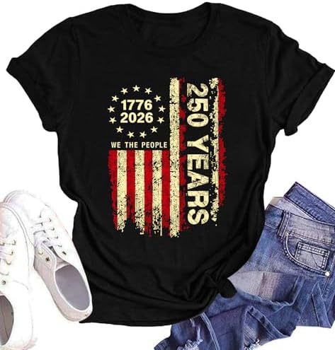 Unisex nan Patriotic semiquincentennial graphic cotton tee with distressed American flag and We the People print Bowlift