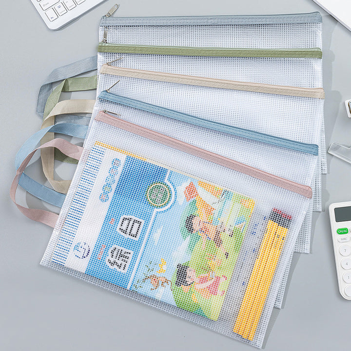 Transparent Mesh Zipper Pouch Set with Wrist Strap Stationery Organizer Bowlift