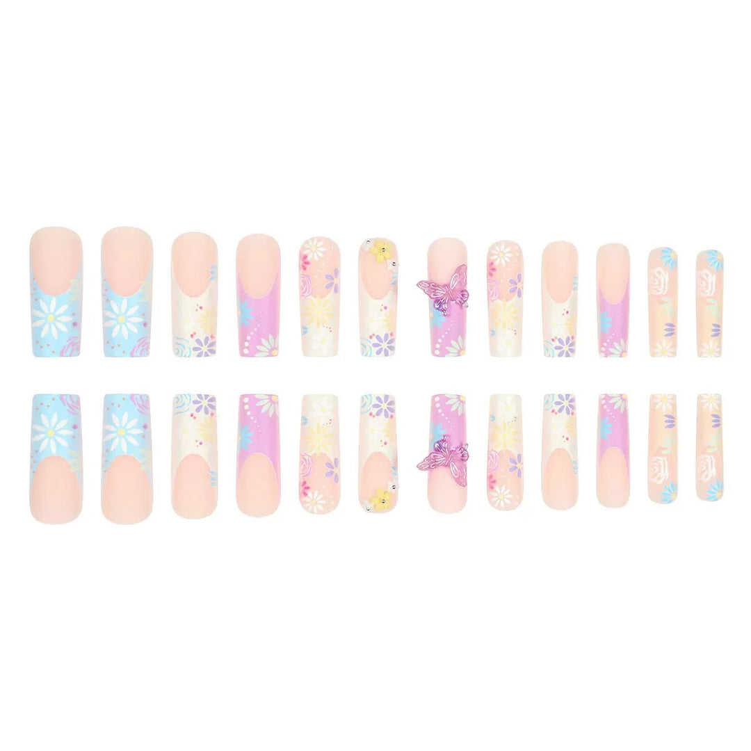 Artificial nails with floral patterns and 3D decorations Bowlift