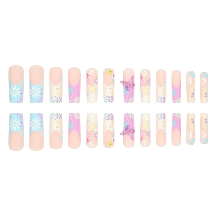 Artificial nails with floral patterns and 3D decorations Bowlift