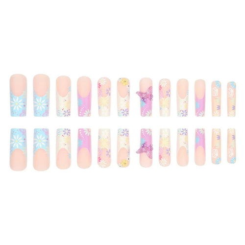 Artificial nails with floral patterns and 3D decorations Bowlift