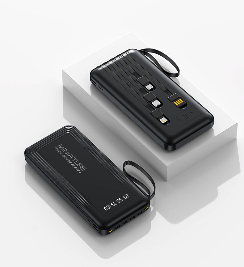 Compact power bank with integrated cables and digital charging display Bowlift