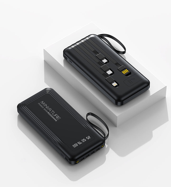 Compact power bank with integrated cables and digital charging display Bowlift
