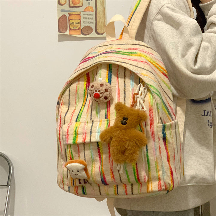 Colorful Striped Fabric School Backpack Bowlift