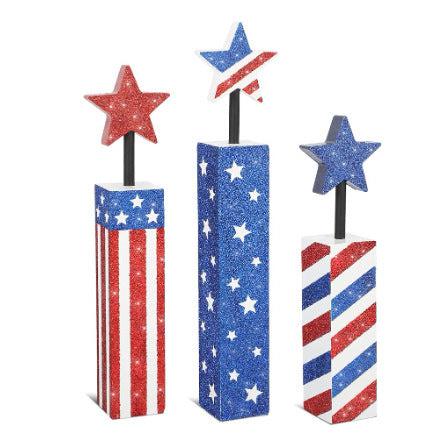 Unisex nan rustic wood column decoration set with hand-painted star toppers in shabby chic Bowlift