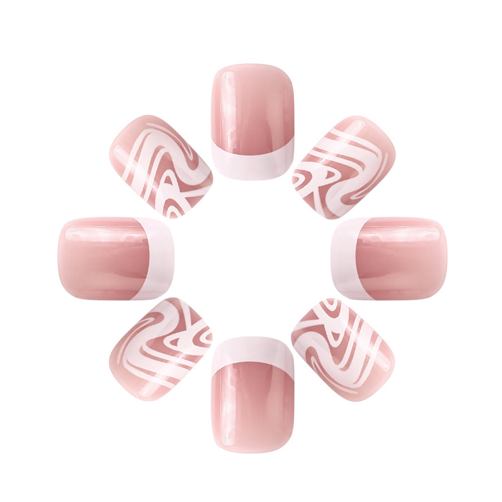 Artistic Press-On Nail Set with Marble and Textured Design Bowlift