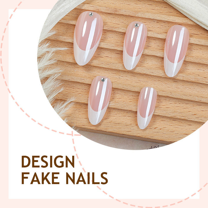 Artificial nail set with elegant French tips and glitter accents Bowlift