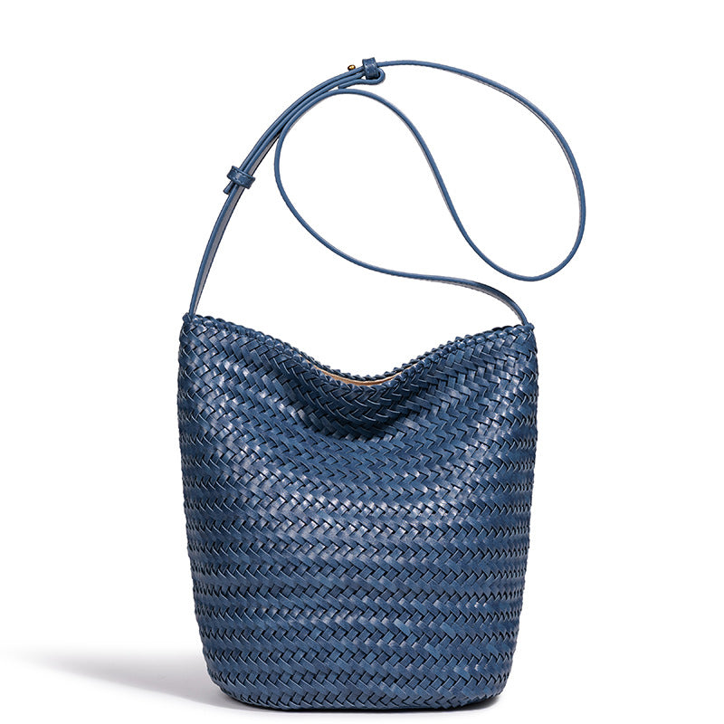 Handwoven Leather Bucket Bag Bowlift
