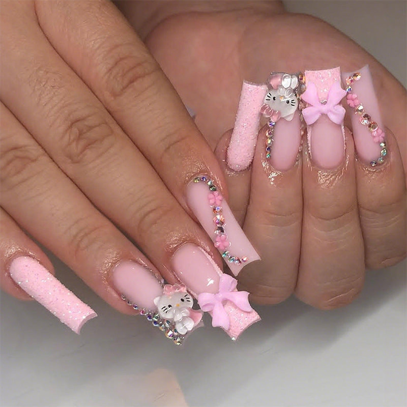 Decorative Premium Press-On Nail Set with Rhinestone and Bow Accents Bowlift