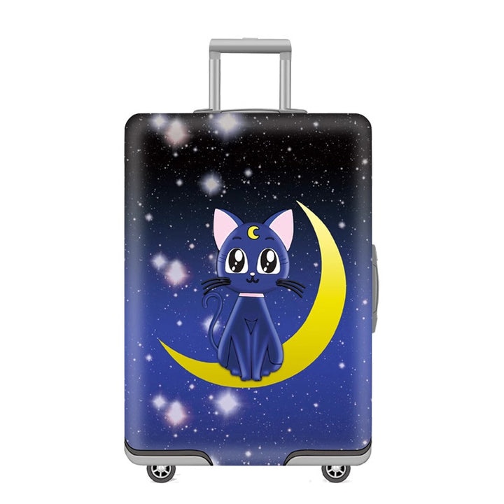 Unisex nan elastic motif suitcase cover made of stretchable polyester with handle and wheel openings Bowlift