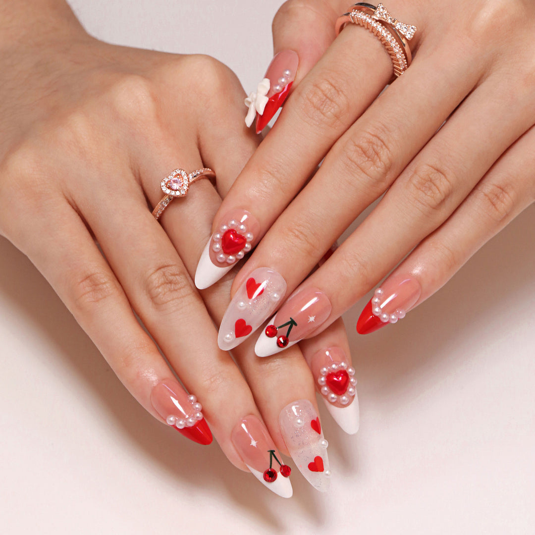 Artful Handmade Nail Art with Hearts and Ribbons Bowlift