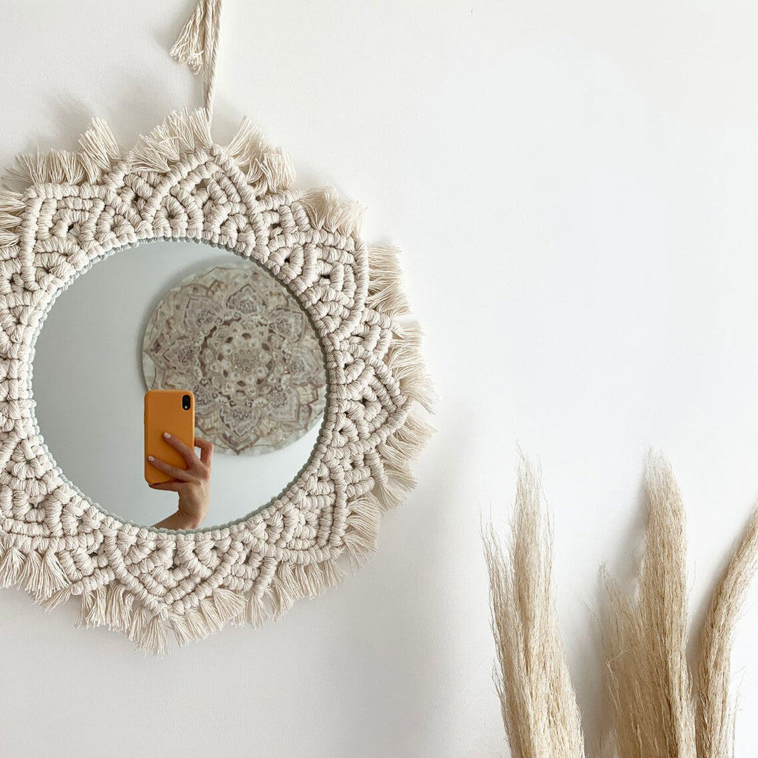 Macrame Wall Mirror with Fringe Detailing Bowlift