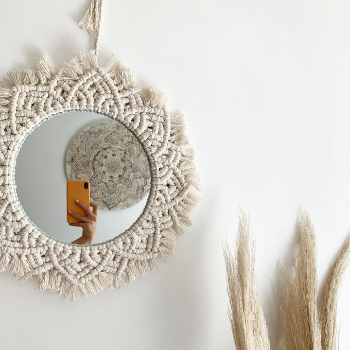 Macrame Wall Mirror with Fringe Detailing Bowlift